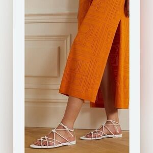 Vince Kenna Orange Strappy Knotted Almond Toe Leather Gladiator Flat Sandals